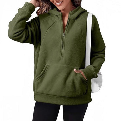 Women's fleece hooded shirt with practical kangaroo pocket NOVAE