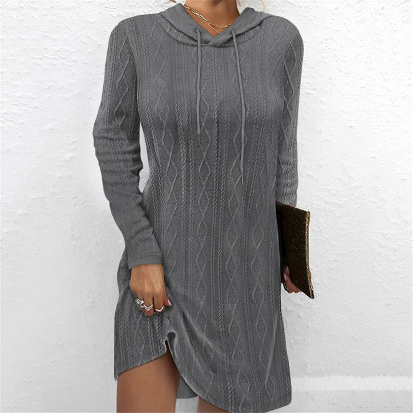 Women's knitted dress with hood and fine cable pattern NOVAE