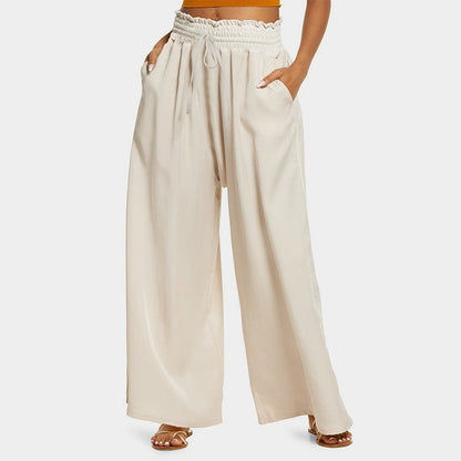 Women's wide-leg leisure trousers with elasticated waistband and practical pockets NOVAE