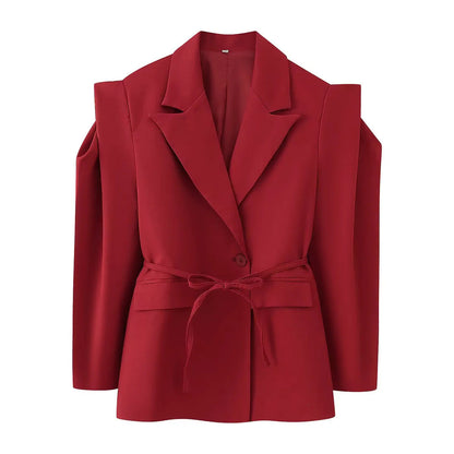 Women's blazer jacket with broad shoulders and adjustable belt NOVAE