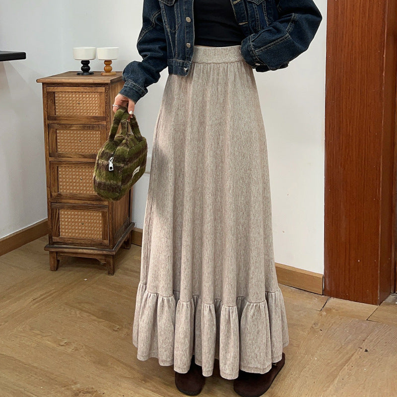 Women's maxi skirt with gathered flounce hem and elastic waistband NOVAE