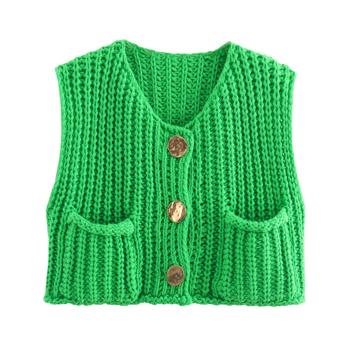 Women's knitted vest with decorative button closure NOVAE
