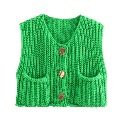 Women's knitted vest with decorative button closure NOVAE
