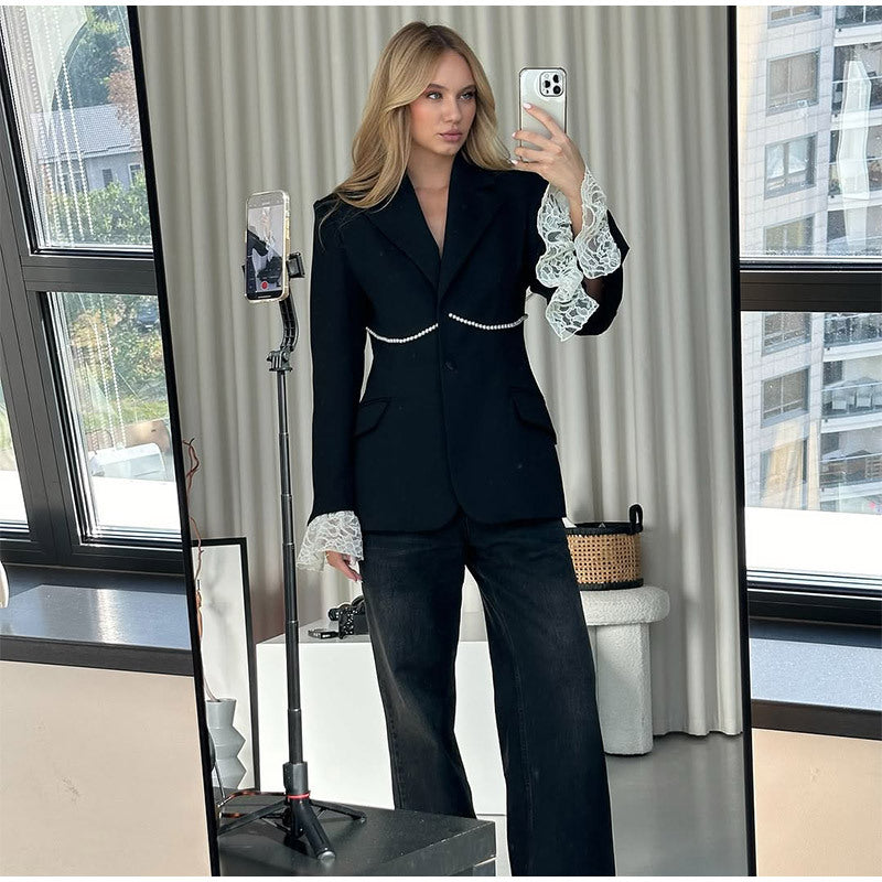 Women's elegant blazer jacket with a relaxed fit and striking sleeves NOVAE