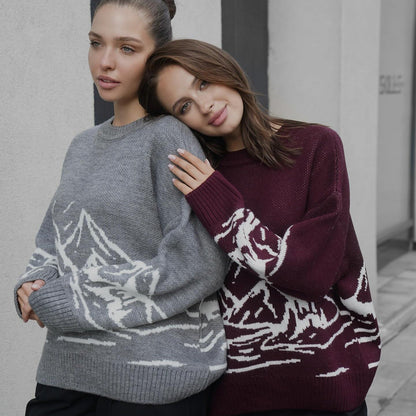 Women's chunky knit sweater with artistic landscape design NOVAE