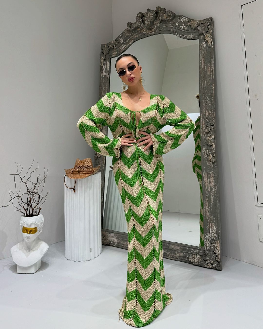 Women's knitted dress with zigzag design and wide cut NOVAE