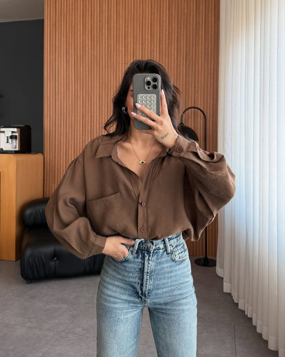 Women's oversized blouse shirt in soft linen fabric NOVAE