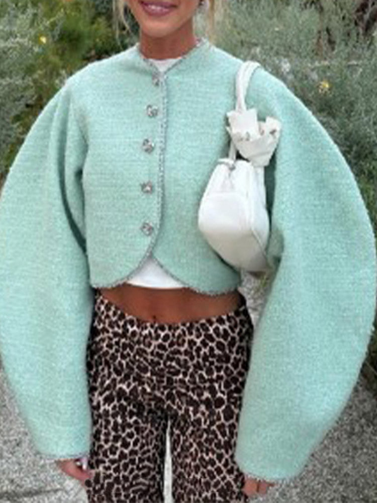 Women's cropped jacket with voluminous sleeves and decorative buttons NOVAE