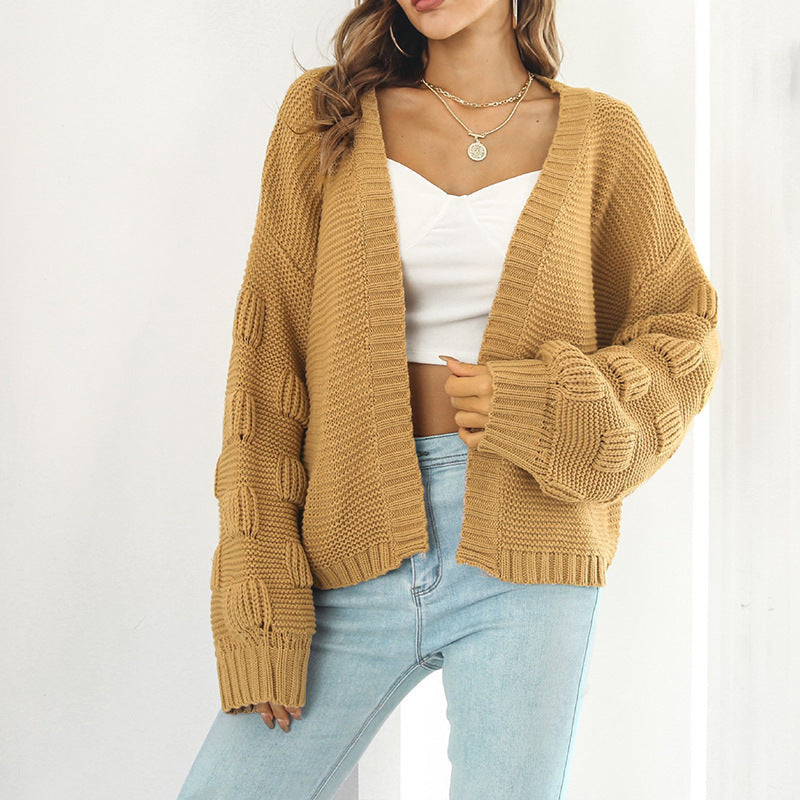 Women's chunky knit cardigan with wide sleeves and V-neck NOVAE