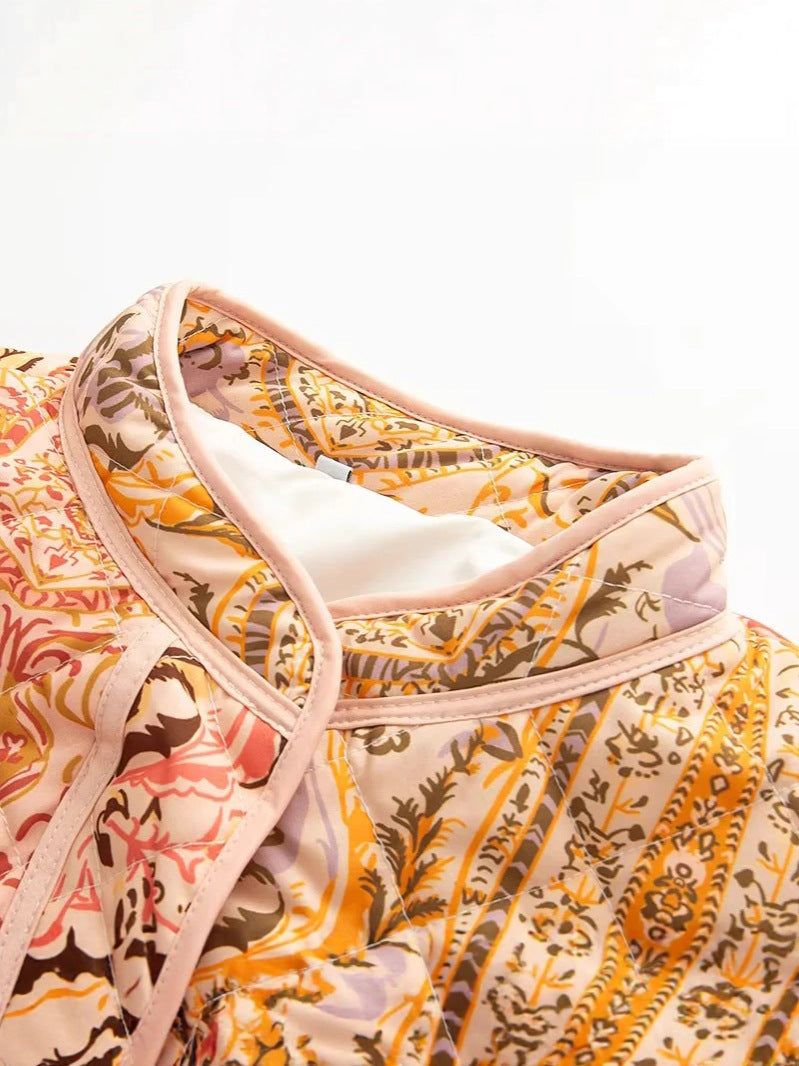 Women's quilted jacket with floral patterns and practical pockets NOVAE