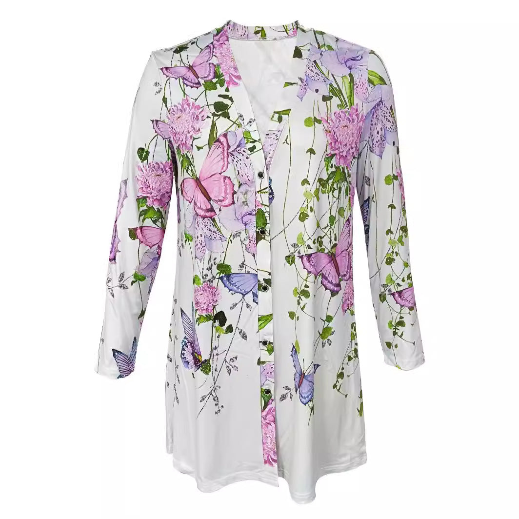 Women's longer blouse jacket with floral pattern NOVAE