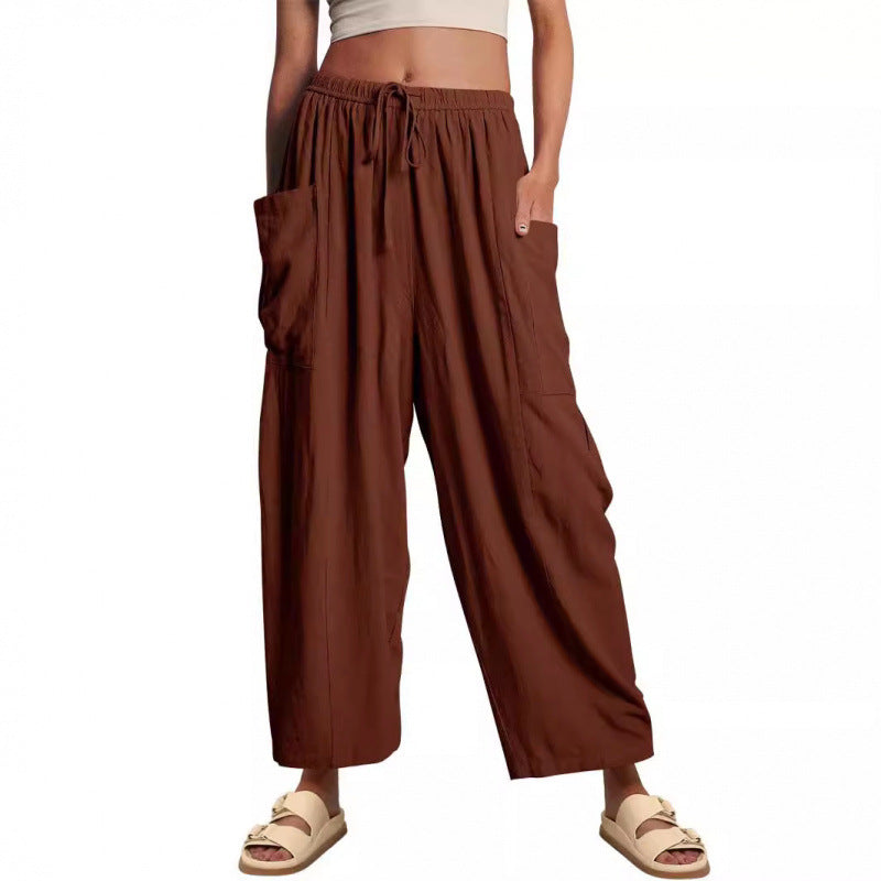 Women's wide and comfortable summer trousers with elasticated waistband and practical pockets NOVAE