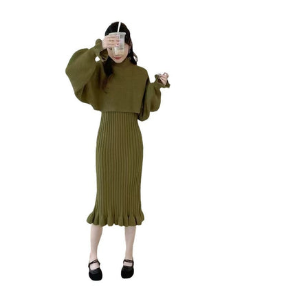 Women's knit dress with high neckline and ribbed texture NOVAE