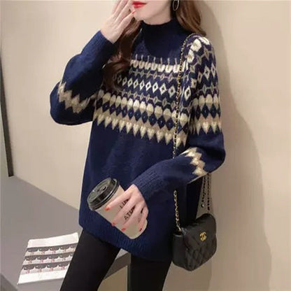 Women's fashionable sweater with geometric Fair Isle pattern NOVAE