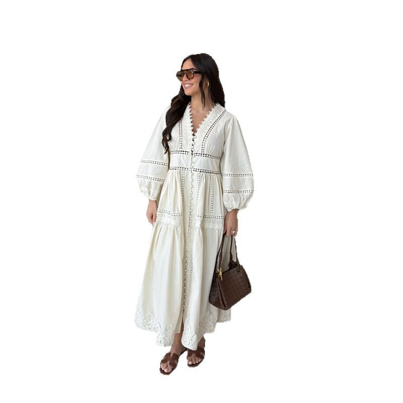 Women's maxi dress with artistic embroidery and airy sleeves NOVAE