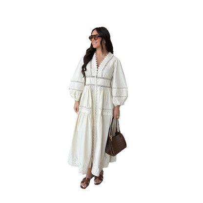 Women's maxi dress with artistic embroidery and airy sleeves NOVAE