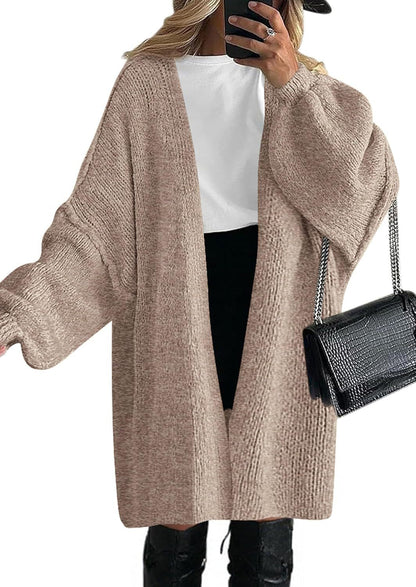 Women's Casual Knit Coat with Deep V-Neck and Wide Sleeves NOVAE
