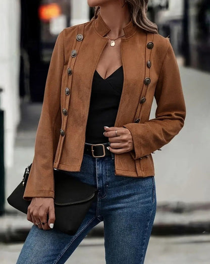 Women's fashionable suede blazer with decorative buttons NOVAE