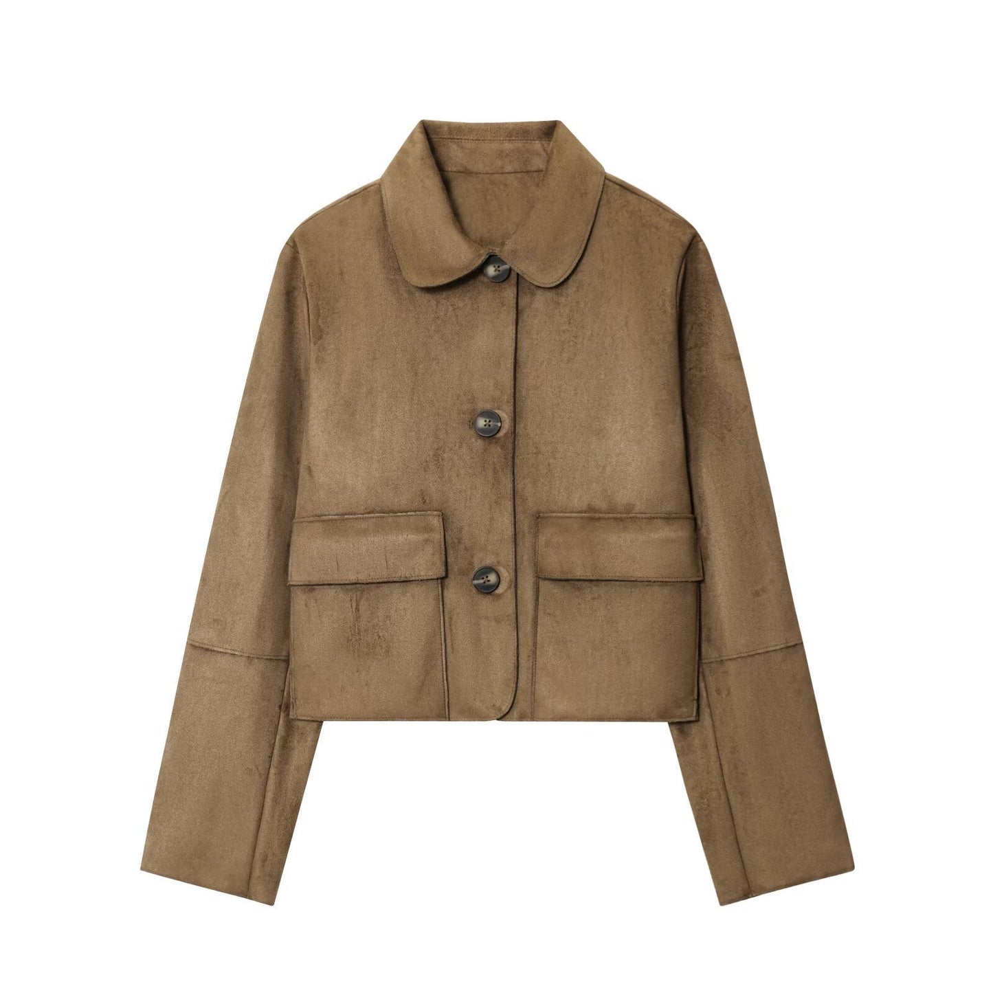 Women's short utility jacket with large pockets and fashionable collar NOVAE