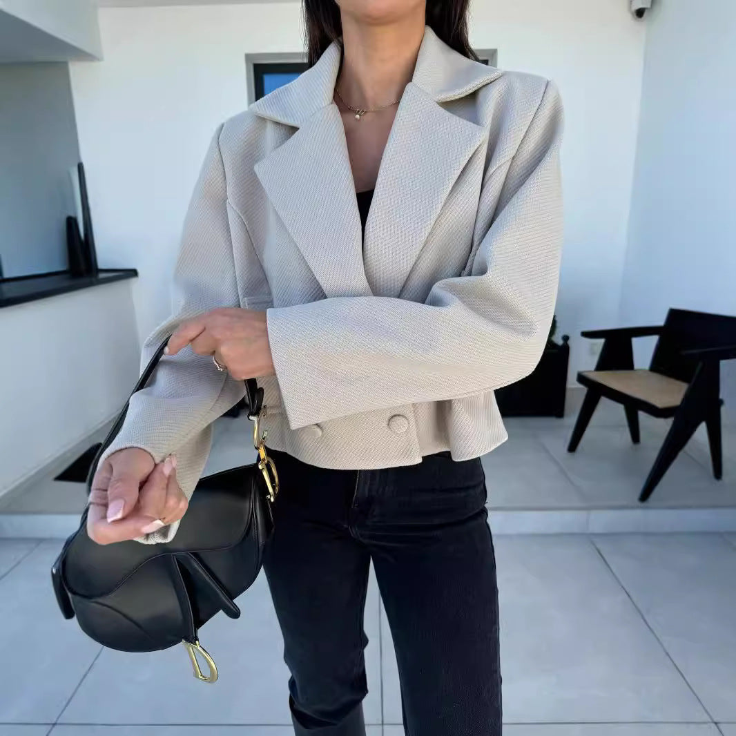 Women's Elegant Oversized Blazer with Double Button Closure and Textured Fabric NOVAE