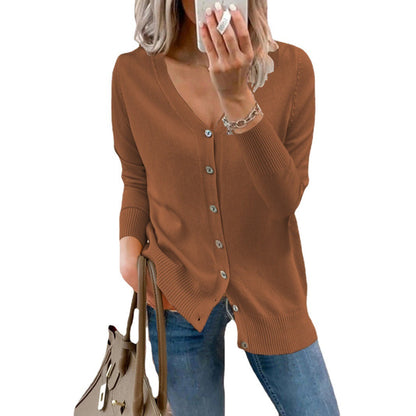 Women's cardigan with V-neck and fine button details NOVAE