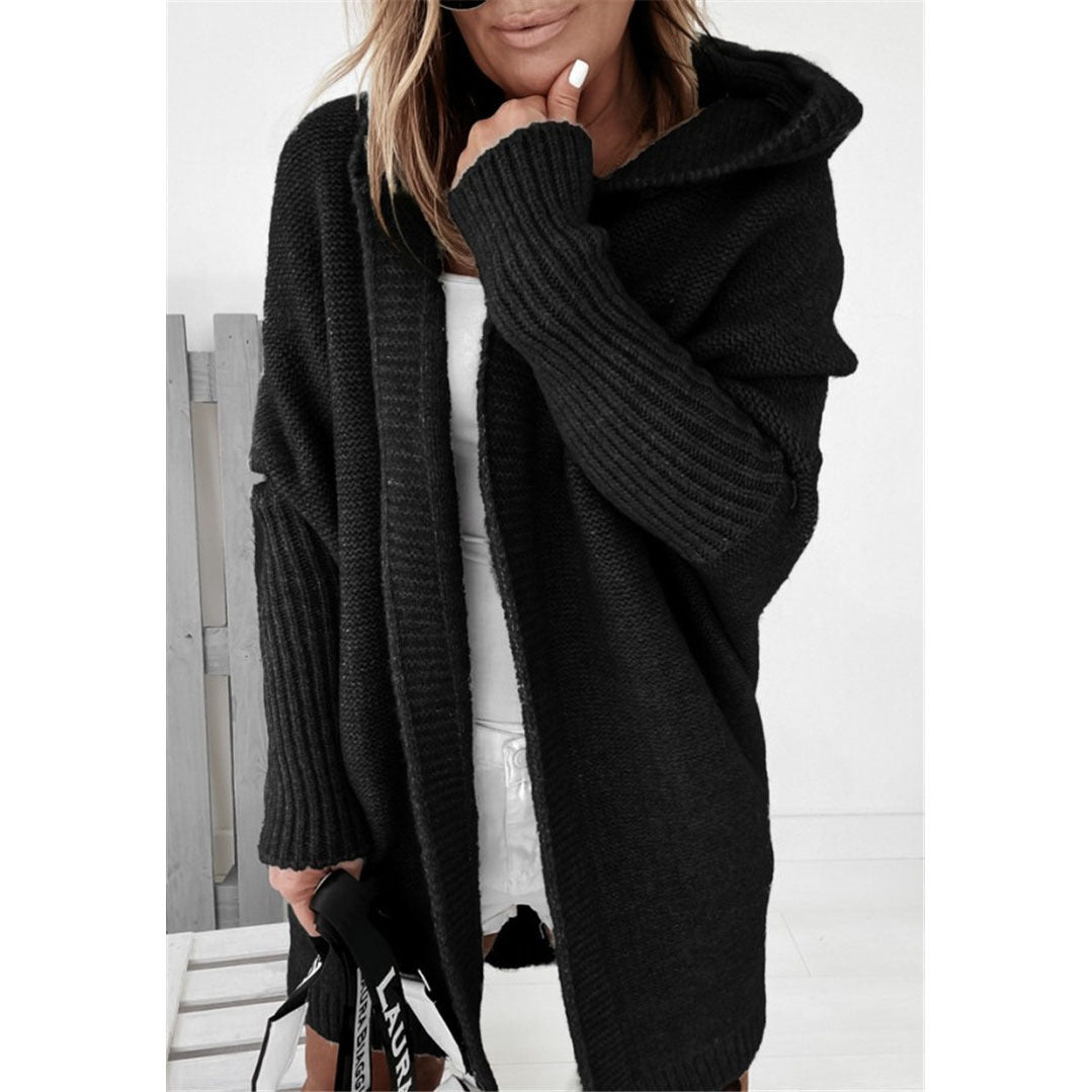 Women's Oversized Knit Cardigan with Hood and Textured Design NOVAE