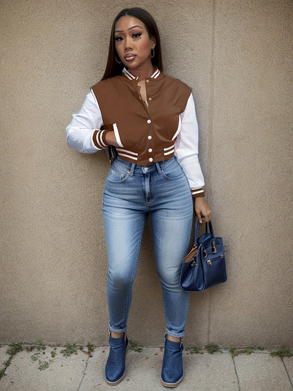 Women's varsity jacket with contrasting sleeves and structured collar NOVAE