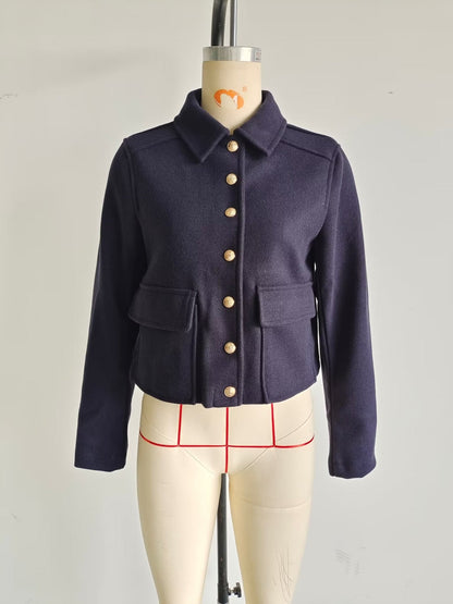 Women's fashionable short jacket with practical pockets and gold buttons NOVAE
