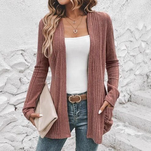 Women's cardigan with open design and practical pockets NOVAE