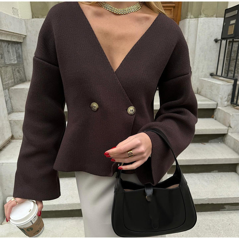 Women's fashionable wrap sweater with stylish peplum NOVAE