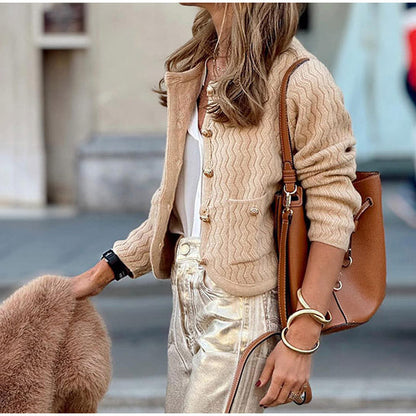 Women's cardigan with structured check pattern and decorative buttons NOVAE