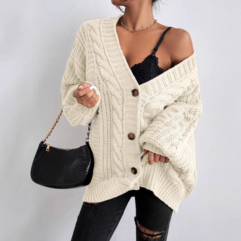 Women's chunky knit cardigan with wide sleeves and button details NOVAE