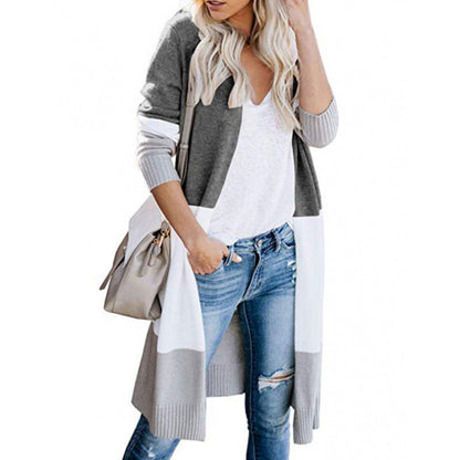 Women's casual knit cardigan with modern color block details and long sleeves NOVAE