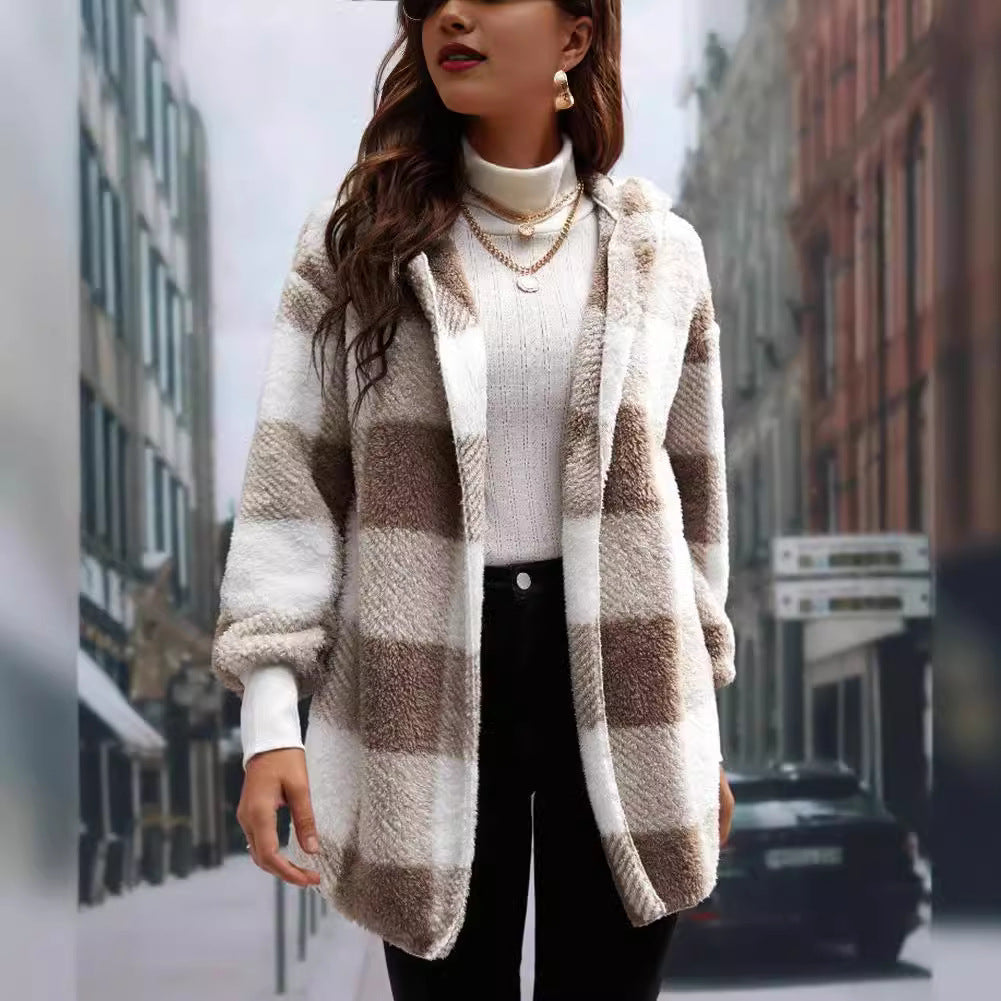 Women's long plaid coat made of soft material NOVAE