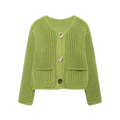 Women's cardigan with open knit structure and comfortable pockets NOVAE