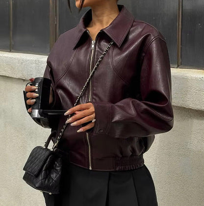 Women's faux leather jacket with striking cut NOVAE