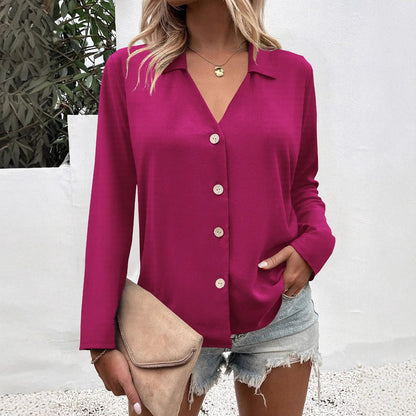 Women's fashionable blouse with V-neck and button details NOVAE