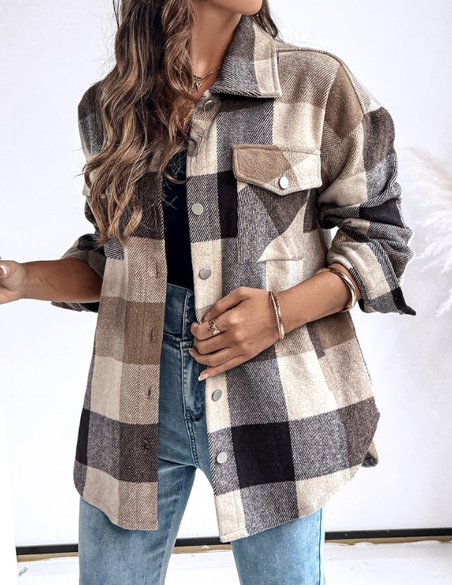 Women's Plus Size Check Shirt Jacket NOVAE