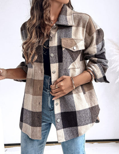 Women's Plus Size Check Shirt Jacket NOVAE