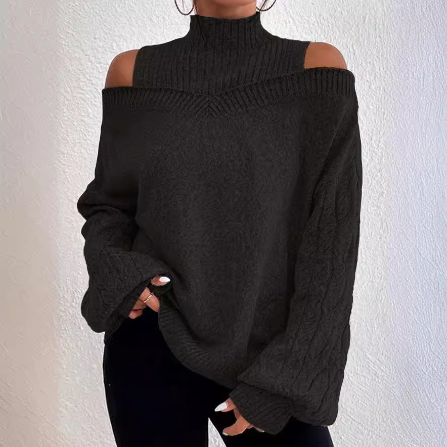 Women's pullover with off-the-shoulder sleeves and high collar NOVAE