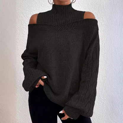 Women's pullover with off-the-shoulder sleeves and high collar NOVAE