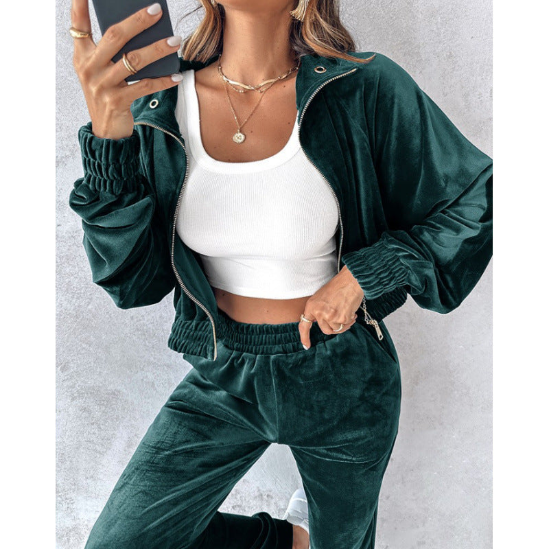 Women's tracksuit with cropped jacket and elastic waistband NOVAE