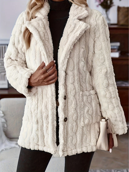 Women's soft and warm faux fur coat with button-up design NOVAE