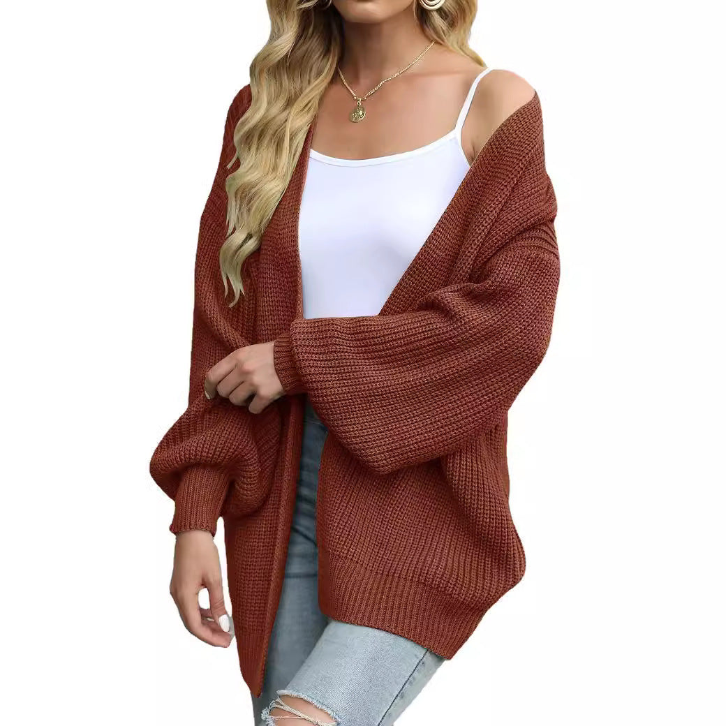 Women's Delicate Chunky Knit Cardigan with Iridescent Sleeves NOVAE