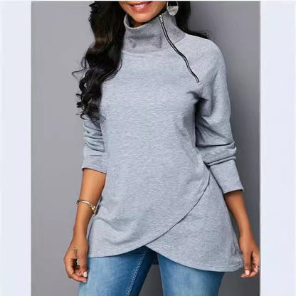Women's round neck shirt with high collar and zipper NOVAE