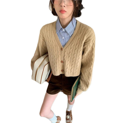 Women's cozy knit cardigan with V-neck and large buttons NOVAE