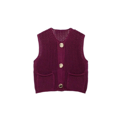 Women's knitted vest with a coarse mesh design and practical pockets NOVAE