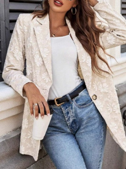 Women's Elegant Blazer Jacket with Floral Embroidery Design NOVAE