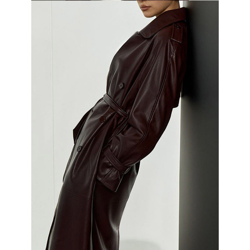 Women's fashionable faux leather trench coat with belt and practical pockets NOVAE