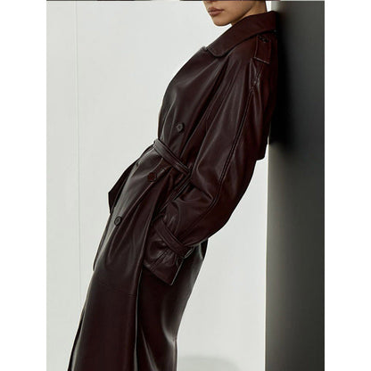 Women's fashionable faux leather trench coat with belt and practical pockets NOVAE